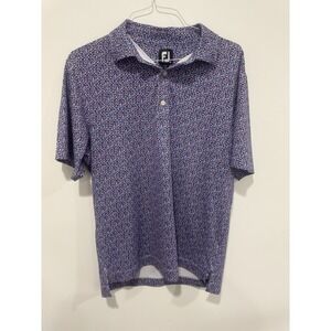 FootJoy Golf Shirt Men's Medium Blue/Red Polka Dot Performance Short Sleeve Polo